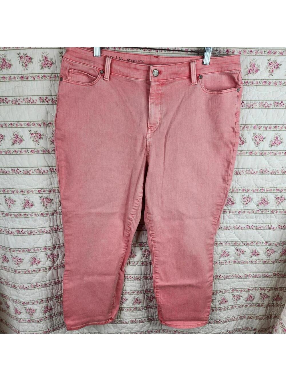 Talbots Straight Crop Jeans Coral Pink Denim Casual Comfort Size 16